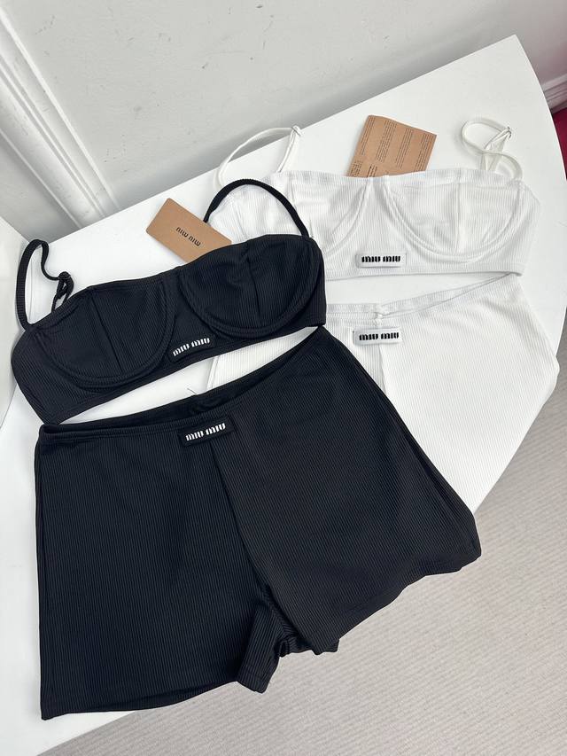 Size Sml Miu Thin Bra Set This Ribbed Knitted Half Cup Bra Seamless Boxer Shorts