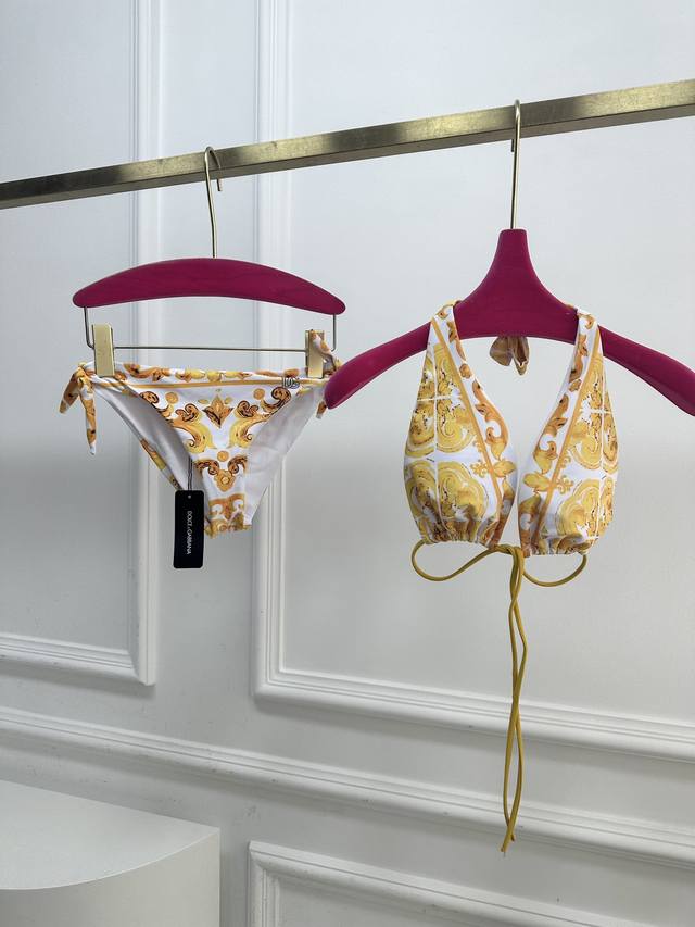 Size Sml Maiolica Printed Padded Triangle Bikini Set Adjustable Bow Briefs The D