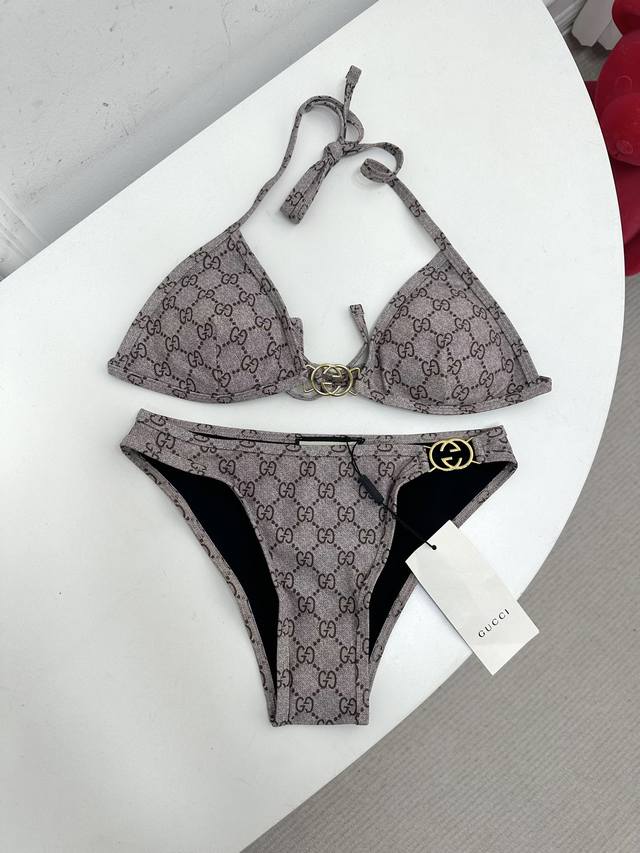 Size Sml Gucc* Metal Logo Embellished Printed Bikini Swimsuit Made From Smooth S