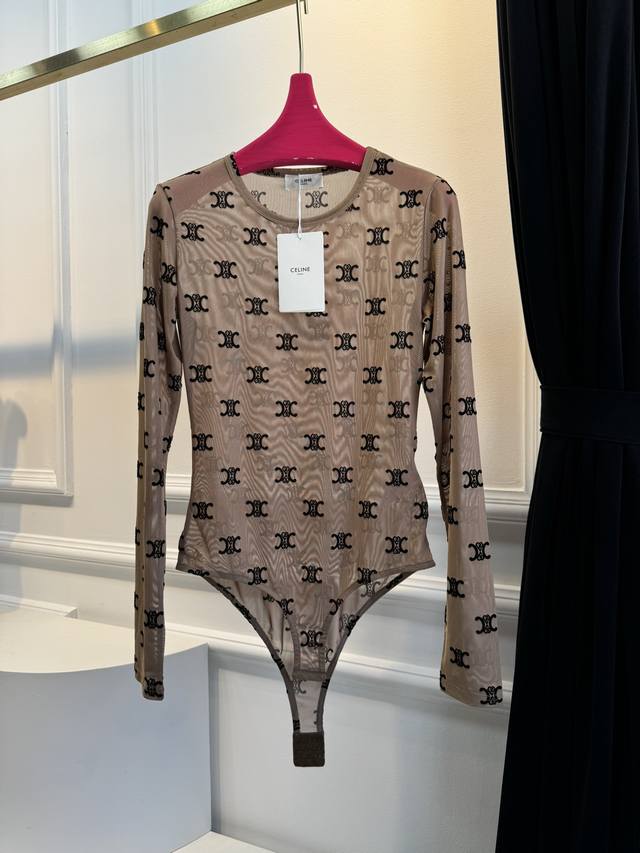 Size Sml Celi* Flocked Letter Jumpsuit Slightly Transparent Long-Sleeved Jumpsui