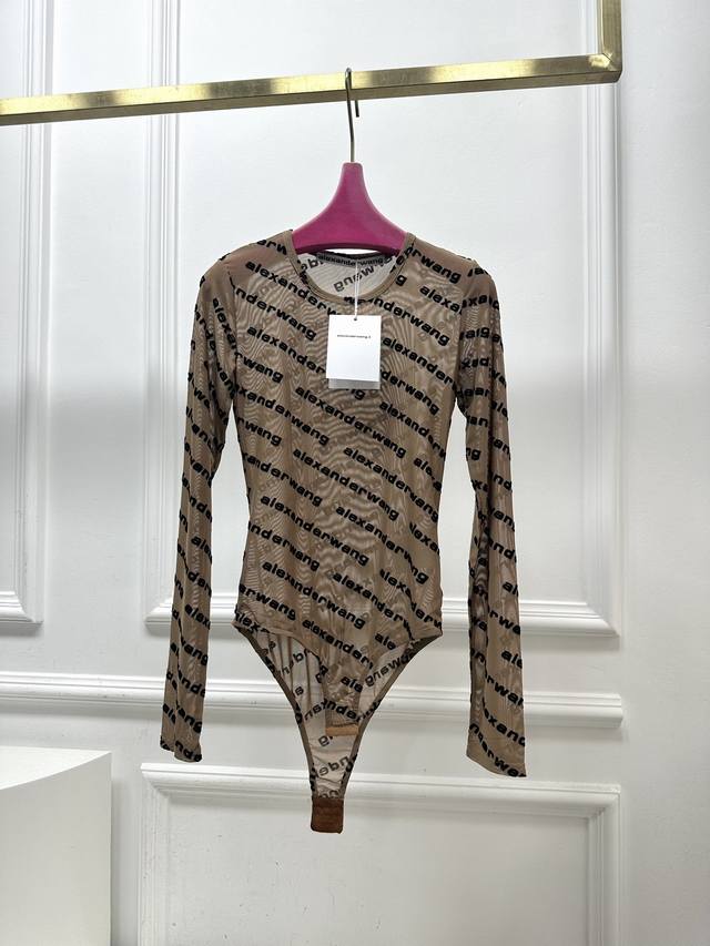 Size Sml A Wang Flocked Letter Jumpsuit Slightly Transparent Long-Sleeved Jumpsu