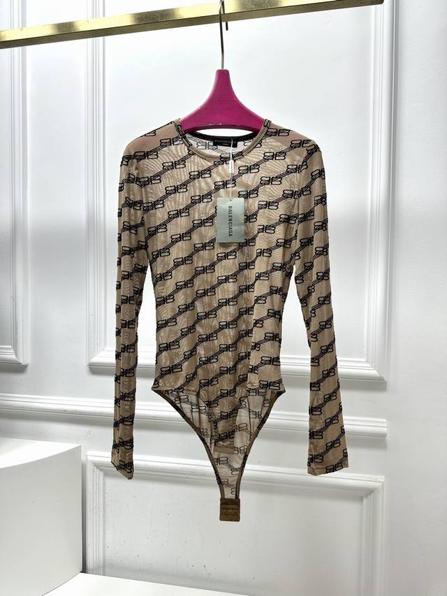 Size Sml Blcg Flocked Letter Jumpsuit Slightly Transparent Long-Sleeved Jumpsuit