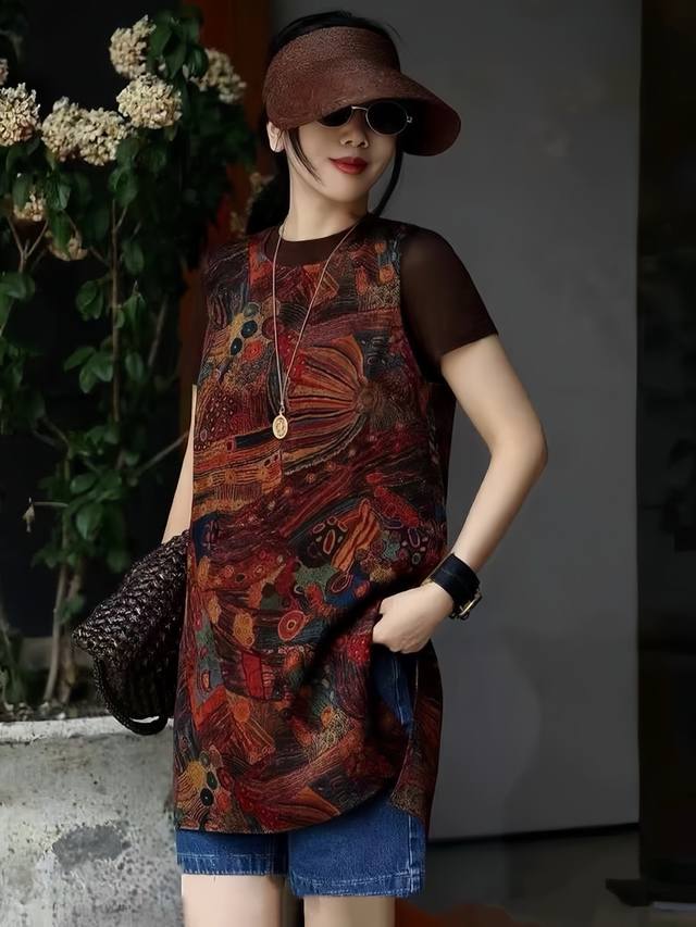 The Best-Selling High-End Chinese Retro Sleeveless Vest Skirt Uses Abstract Art