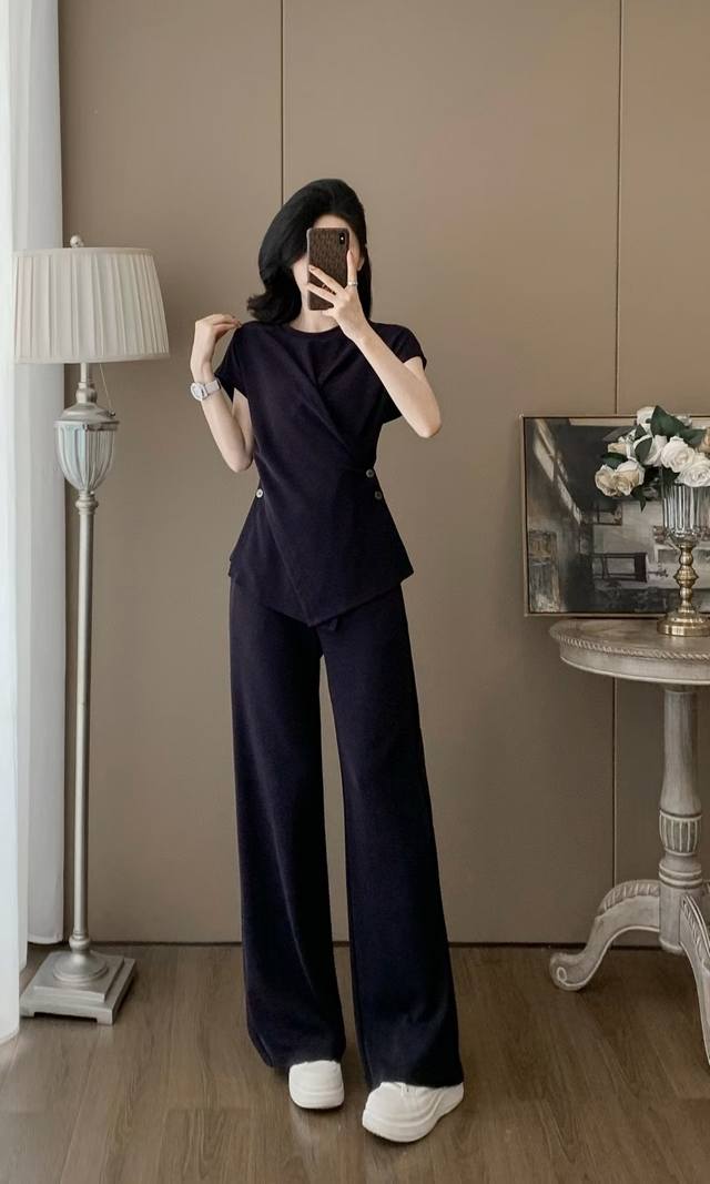 Summer Irregular T-Shirt And Trousers Suit Fabric: Cotton, Polyester, Spandex 10