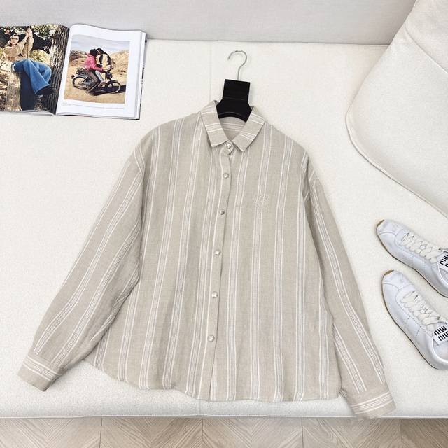 loe 25Ss The Latest Spring And Summer Custom-Woven Striped Loose Shirt Retro