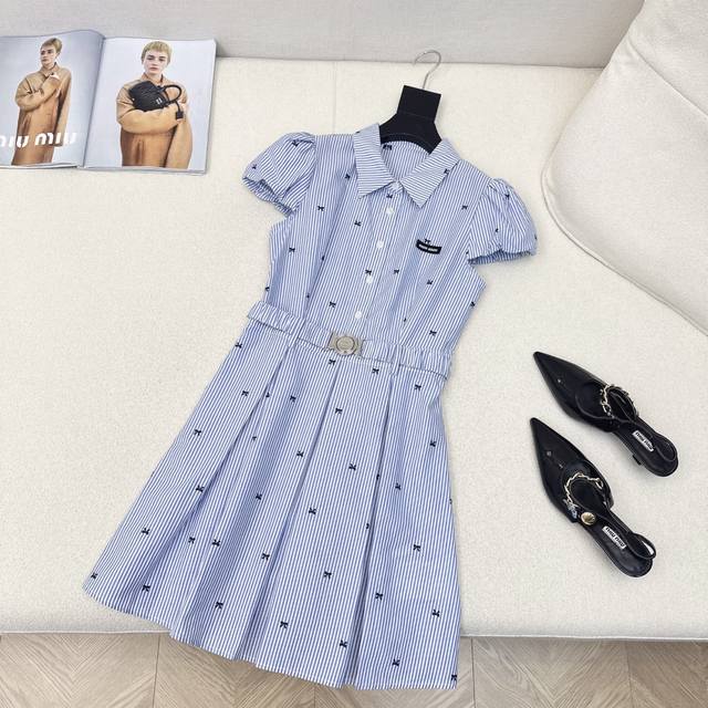 Chic And Fashionable Miu 25Ss Spring And Summer Latest Bow Woven Pattern Shirt D