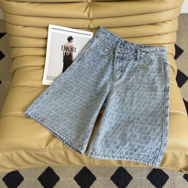 25 Summer New Style Heavy Letter Print Denim Mid-Length Pants High Waist Slim