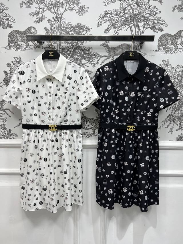 Chanel Style 25 Spring And Summer New Brand Logo Printed Short-Sleeved Dress Wit