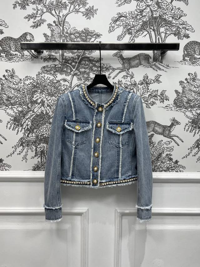 balmai*25New Spring And Summer Product Chain-Bound Edge Pearl Button Denim Ja