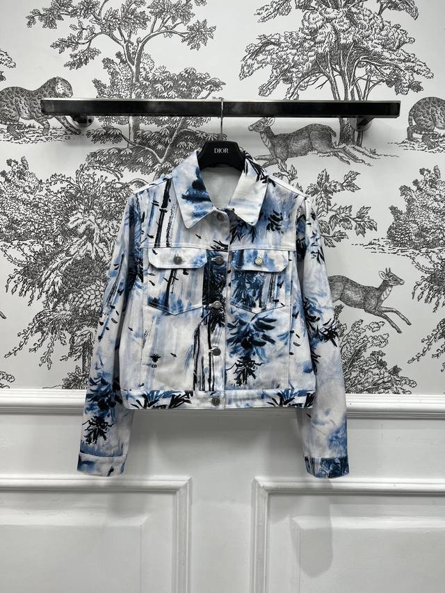 d Home 25 Spring And Summer New Ink Bamboo Forest Print Series Lapel Denim Ja