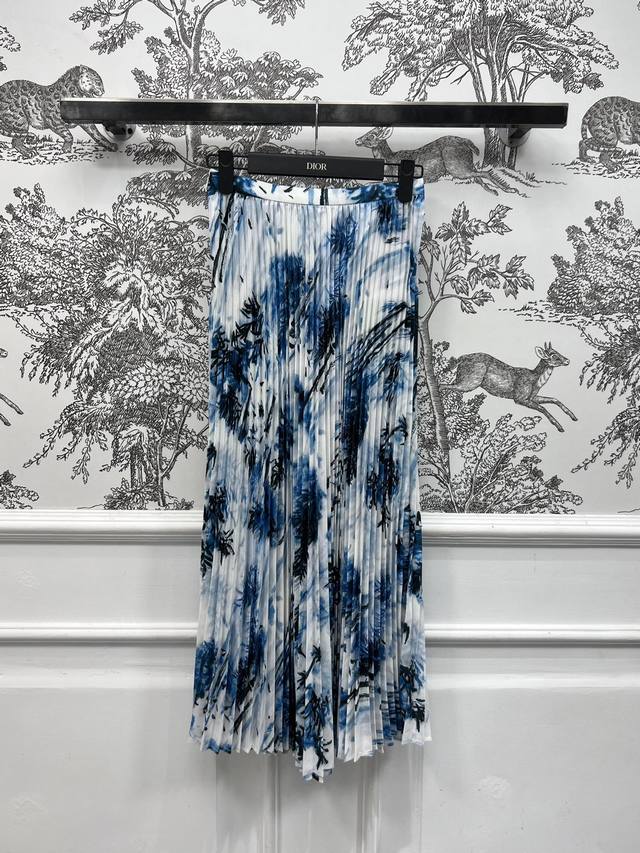 d Home 25 Spring And Summer New Ink Bamboo Forest Print Series Pleated Skirt
