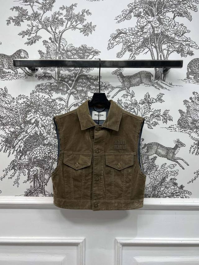 miu 25 Spring And Summer New Embroidered Logo Corduroy Series Lapel Jacket +