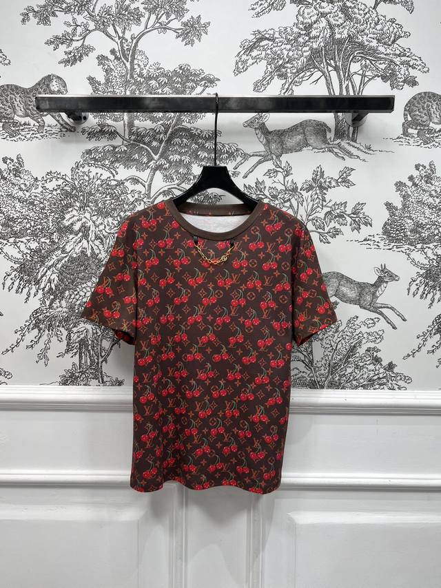 l Home 25 Spring And Summer New Classic Old Flower Cherry Print Short Sleeve