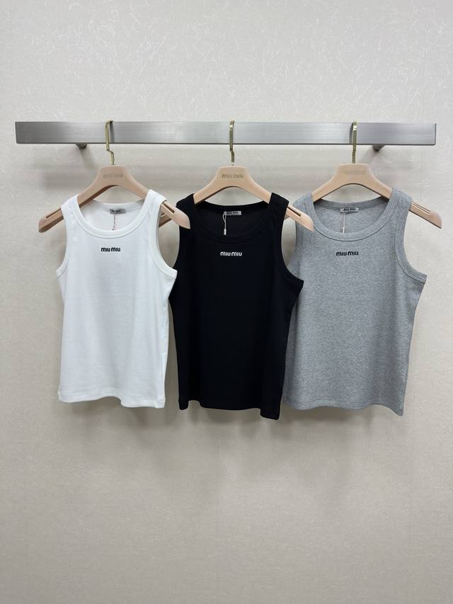 25Ss Miumi Vest Spring And Summer Series Round Neckline Classic Letter Logo E