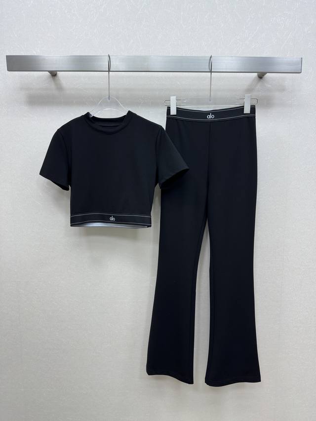 25Ss Alo New Round Neck Sports Suit Short Top Slightly Flared Pants Casual An