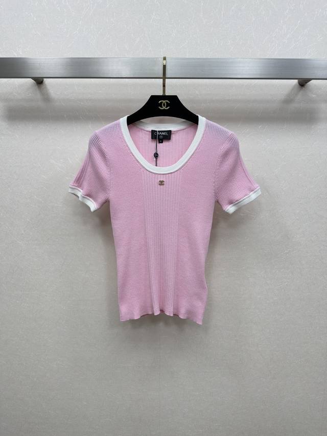 chane*25Ss New Spring And Summer Micro-Logo Slim Fit Knitted Short-Sleeved To