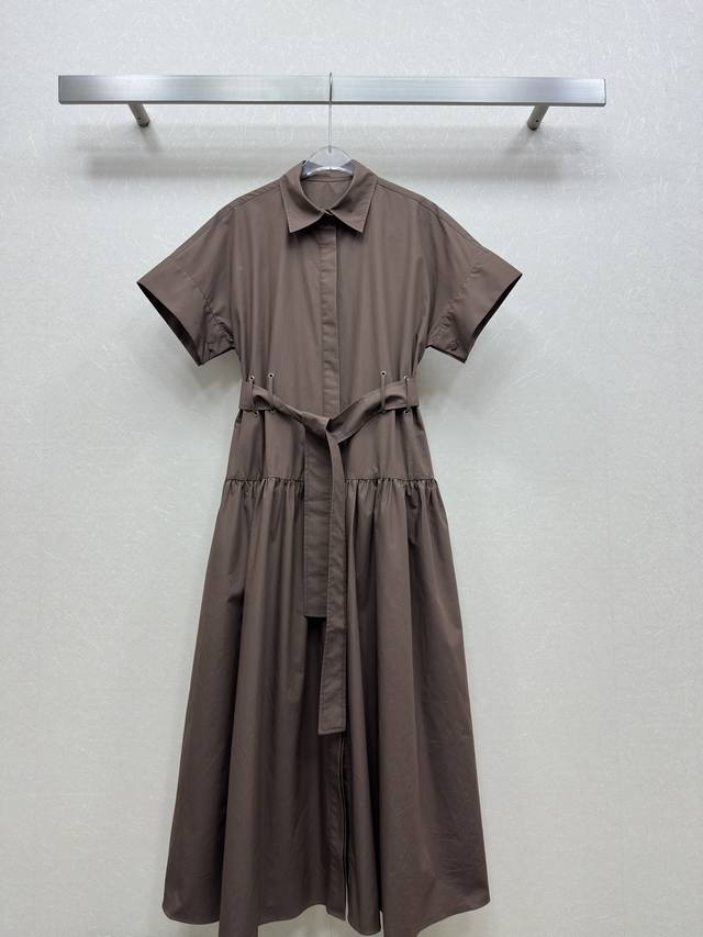 25Ss Max Spring And Summer New Short-Sleeved Belt Dress With Lapel Button Des
