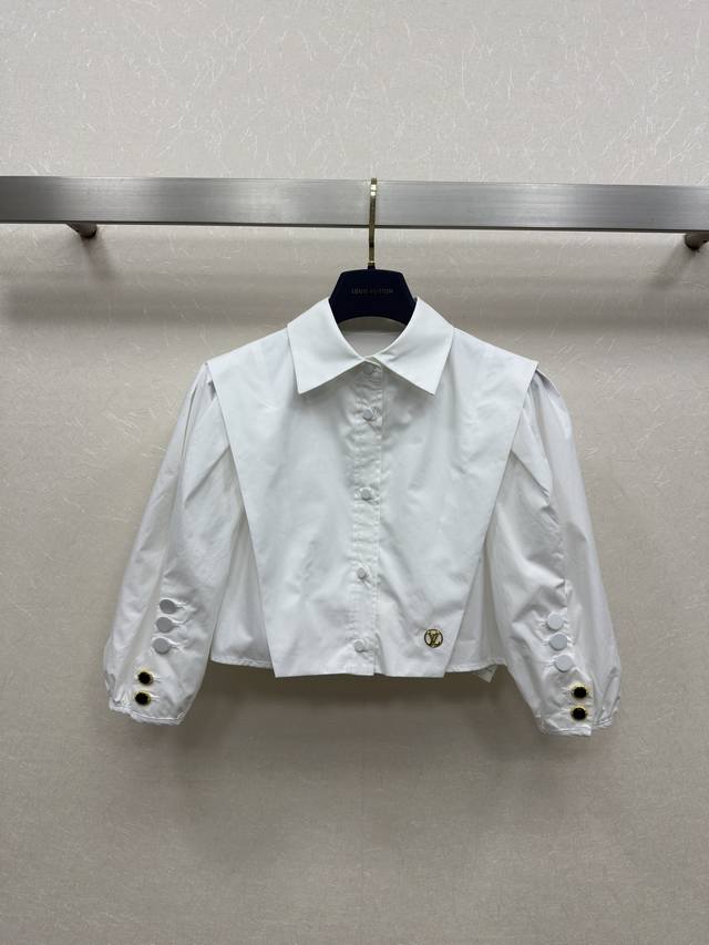 25Ss Lv Spring And Summer New Style Lapel Puff Sleeve Short Shirt Customized