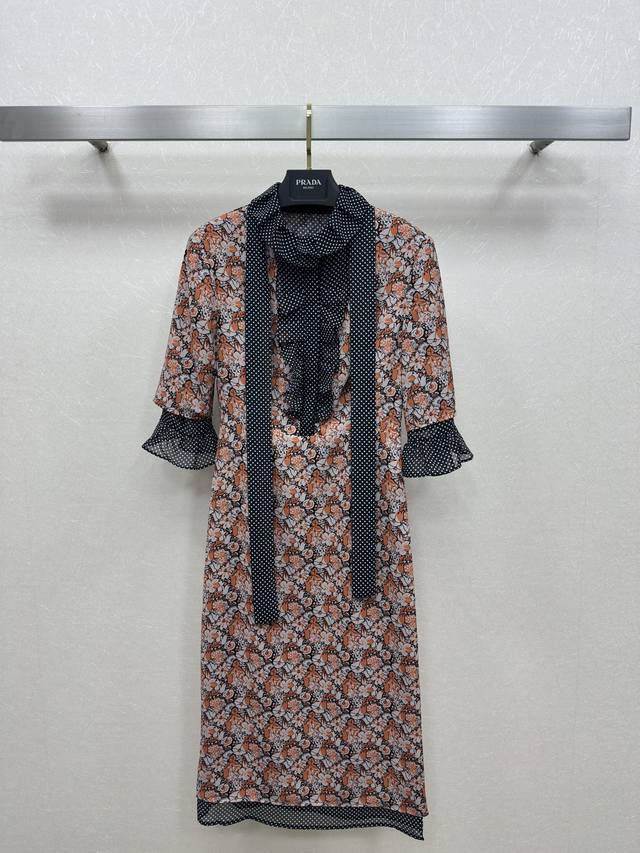 25Ss Prad *Early Spring New Floral Dress, Lapel Ruffles And Straps, A Must-Ha