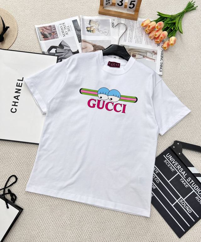 gucci Gei It Limited Capsule Series Cartoon Eyes Letter Print Short-Sleeved T