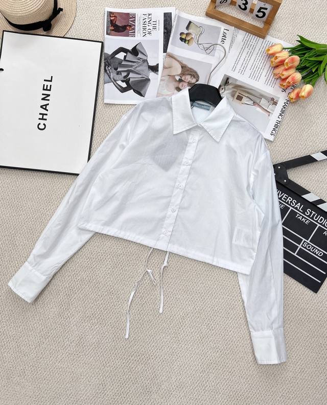 prada New Lapel Short Drawstring Shirt Customized Yb Twill Cotton Material Co