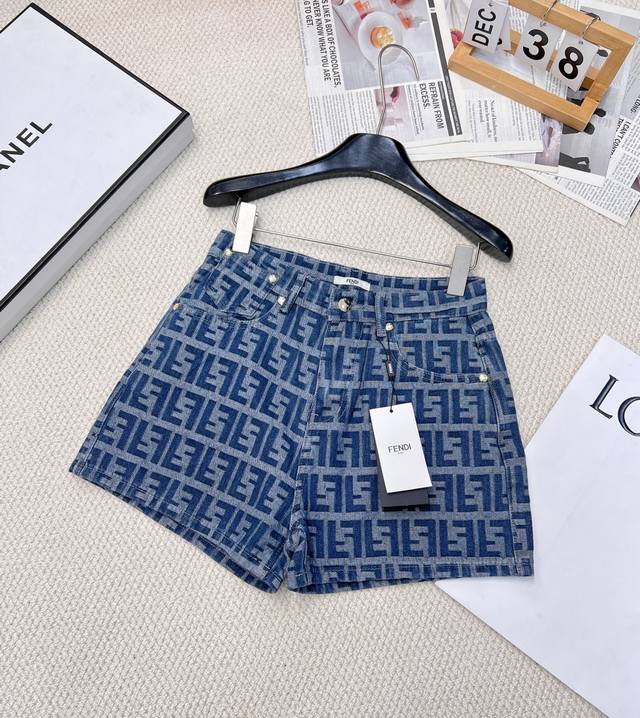 fendi Alphabet Jacquard Denim Shorts. Siro-Spun Jacquard Fabric. Normal Wash,