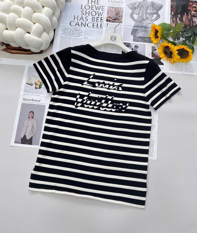 louis Vuitton's New Striped Letter Jacquard Knitted Short-Sleeved T-Shirt Per