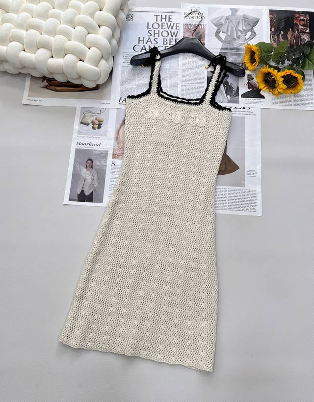 celine Hawaiian Holiday Hollow Crochet Arc De Triomphe Knitted Suspender Dres