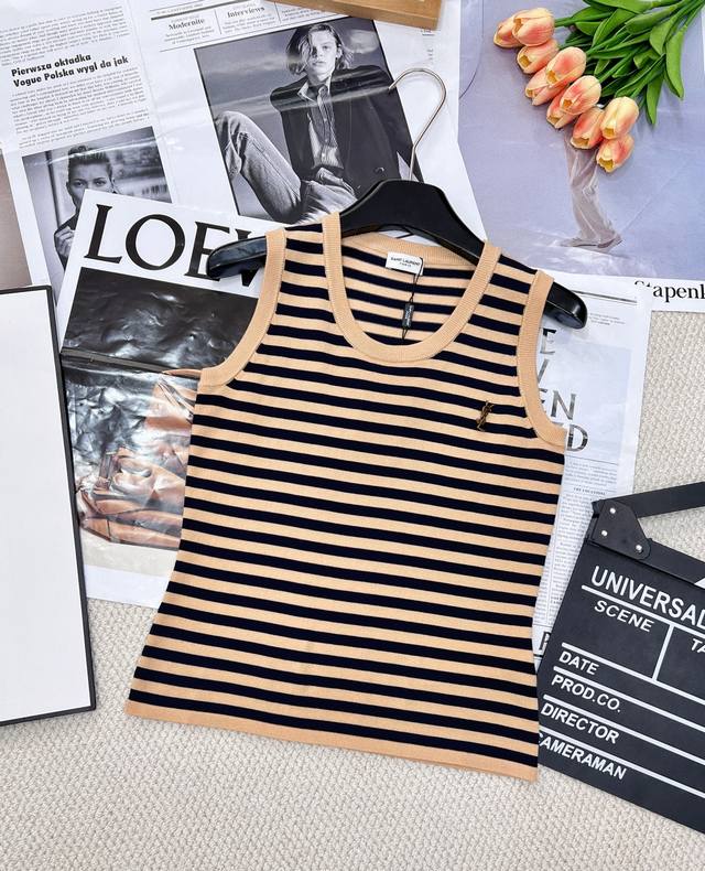 ysl Sleeveless Vest With Striped Letter Logo Brooch A Vest That Combines Comf