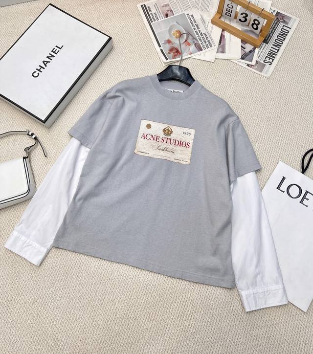 acne Studios New Loose 1996 Retro Printed Fake Two-Piece Long-Sleeved T-Shirt