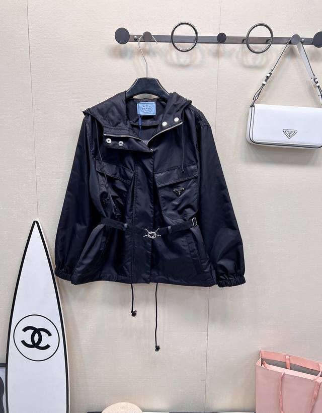prada2025 New Style Belted Hooded Jacket, Custom Yb Imported Nylon Material,