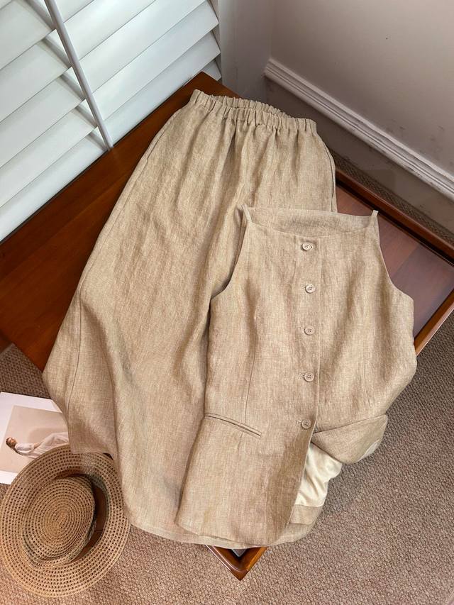 Summer Update - Suspender Vest Suit 50% Linen 50% Hemp This Light Brown Linen Su
