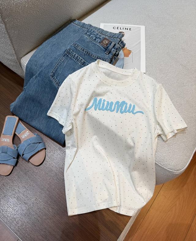 Spring And Summer Update - Miumiu Embroidered Diamond T-Shirt 65% Cotton 35% Pol