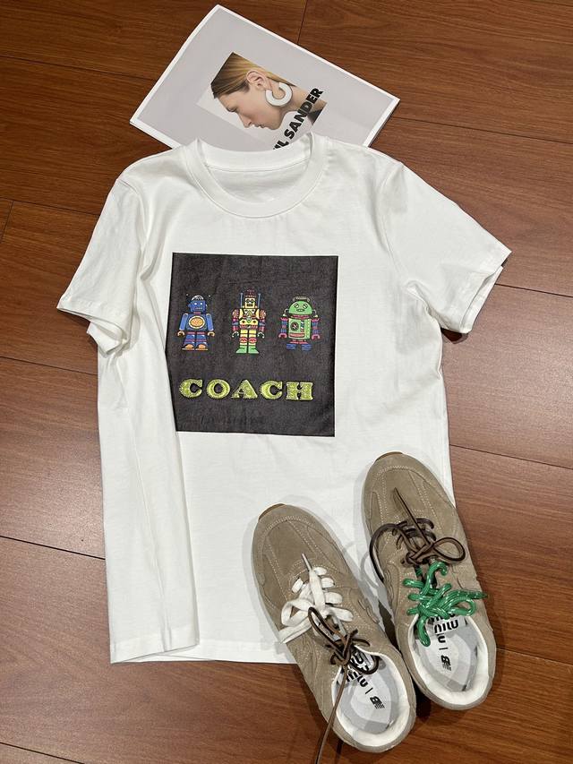 Spring And Summer Update - Coach-T-Shirt 100% Cotton Cute Robot Pattern Is Cute