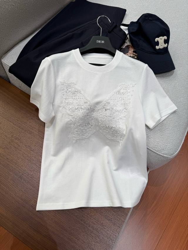 Spring And Summer Update - Dior Butterfly Embroidery Beaded T-Shirt 81% Cotton 1