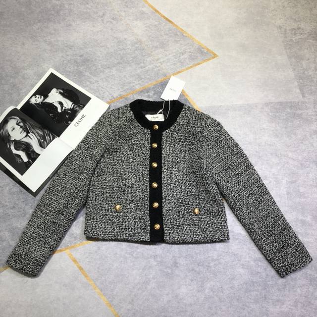 celin Celine Classic Denim Jacket With Gold Buttons. The Fabric Is Solid And