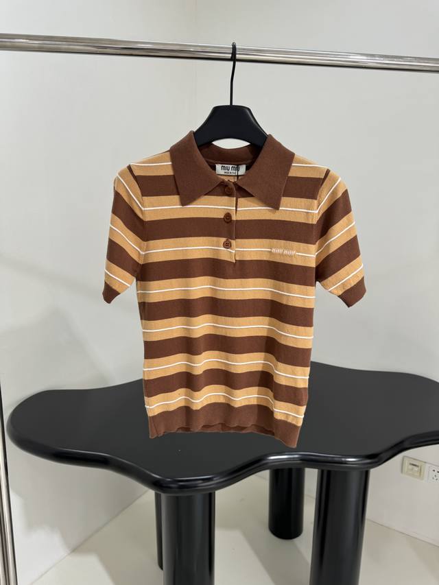 New Wool Striped Polo Shirt Made From Soft Wool Fabric Contrasting Stripe Detail