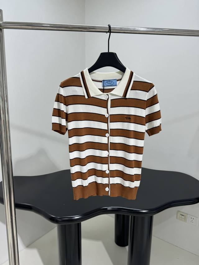 New Wool Blend Striped Polo Shirt Age-Reducing Striped Pattern Design Embroidere