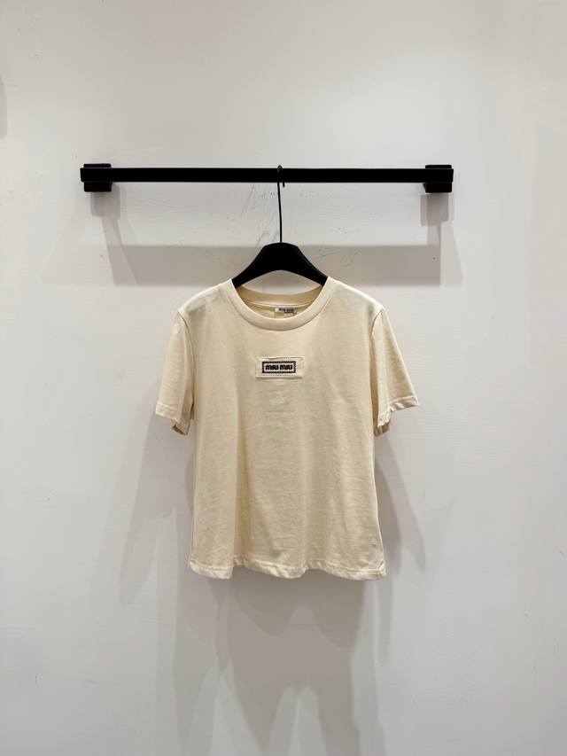New 25Ss Miu New Cream-Colored Micro-Logo Short-Sleeved T-ShirtMy Favorite Simpl
