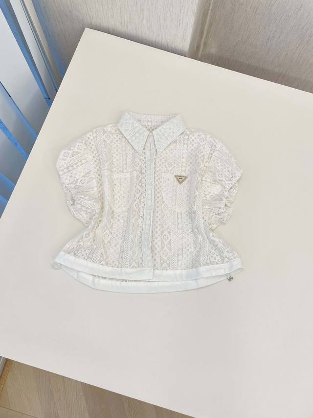 Retro-Style Design Shirt With High-End Temperament Hollow Design White Color Mak