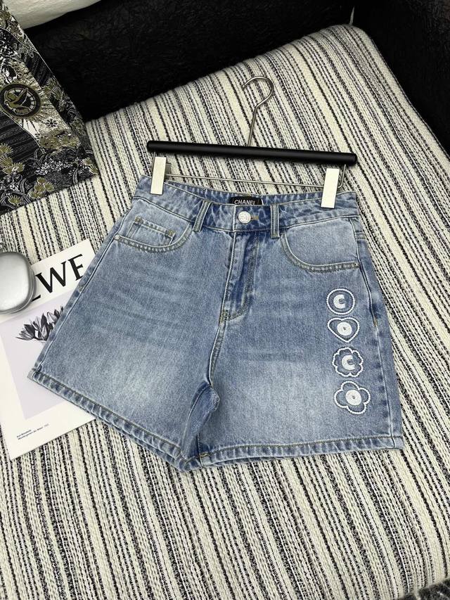 Hot Item In Stock Original Custom Chane* Oco Beach Series Embroidered Denim Shor