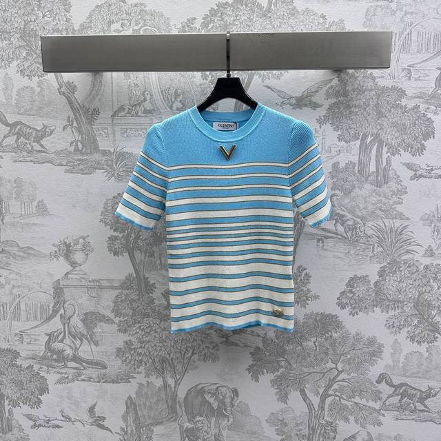 valentin*2025 New Arrivals Striped Round Neck Short Sleeve Knitted Custom Yb