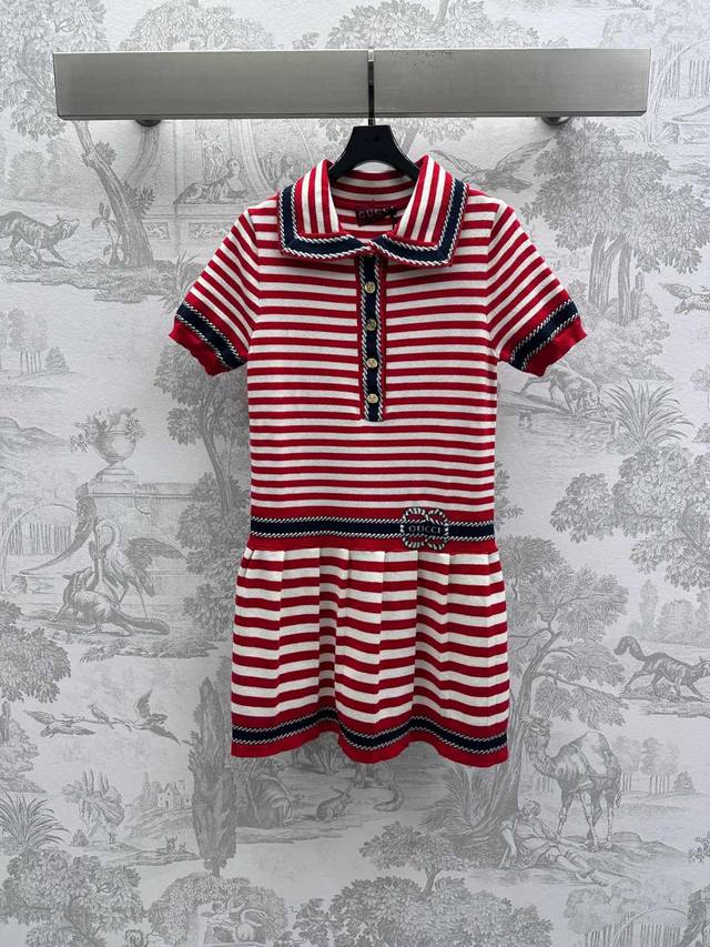 gucc*2025 New Arrivals Striped Knitted Dress Customized Yb Imported Wool Knit