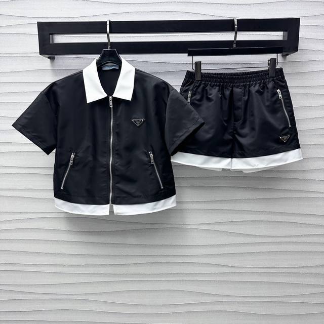 prad*2025 New Arrivals Spliced Jacket And Shorts Set Customized Yb Imported R