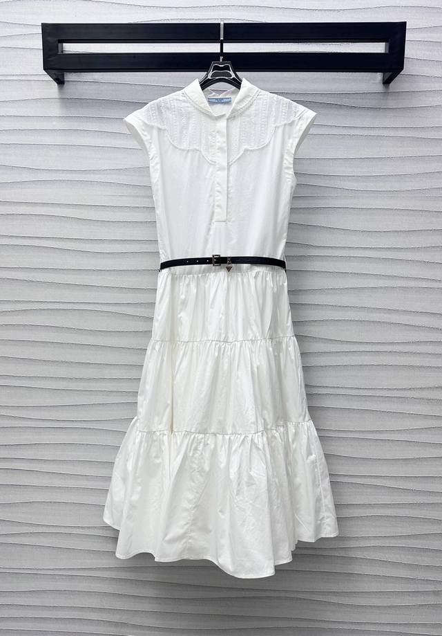 prad*2025 New Arrivals Belt Dress Customized Yb Imported Twill Cotton Materia