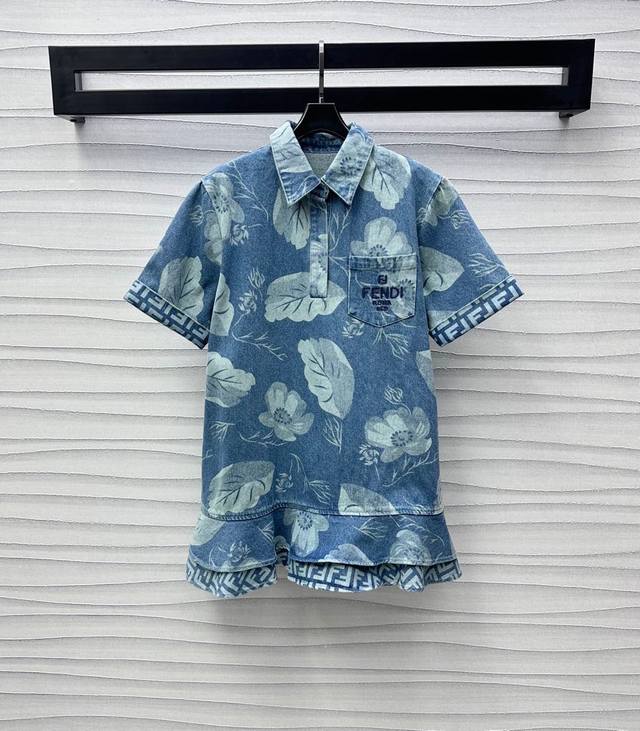fend*2025 New Arrivals Printed Denim Dress Customized Yb Imported Twill Cotto