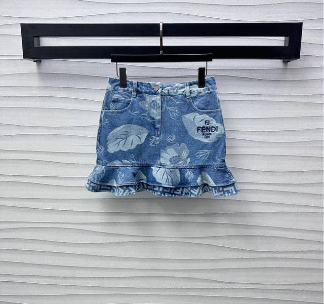 fend*2025 New Arrivals Printed Denim Fishtail Skirt Customized Yb Imported Tw