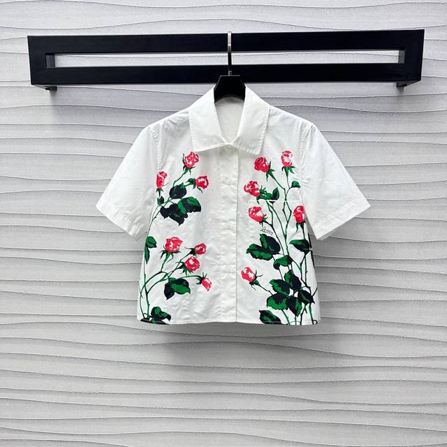 loew*2025 New Arrival Rose Short-Sleeved Shirt Customized Yb Imported Cotton