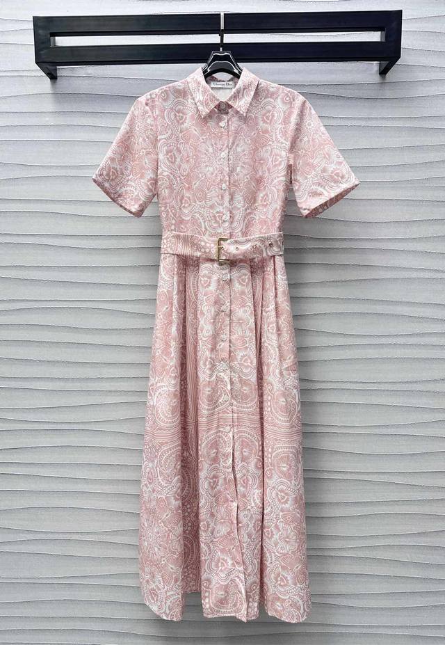 dio*2025 New Arrivals Printed Belt Dress Customized Yb Imported Twill Silk Ma