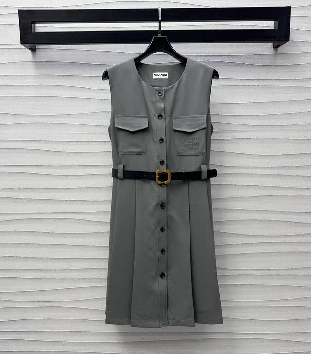 miumi*2025 New Arrivals Waistband Pleated Vest Dress Customized Yb Imported R